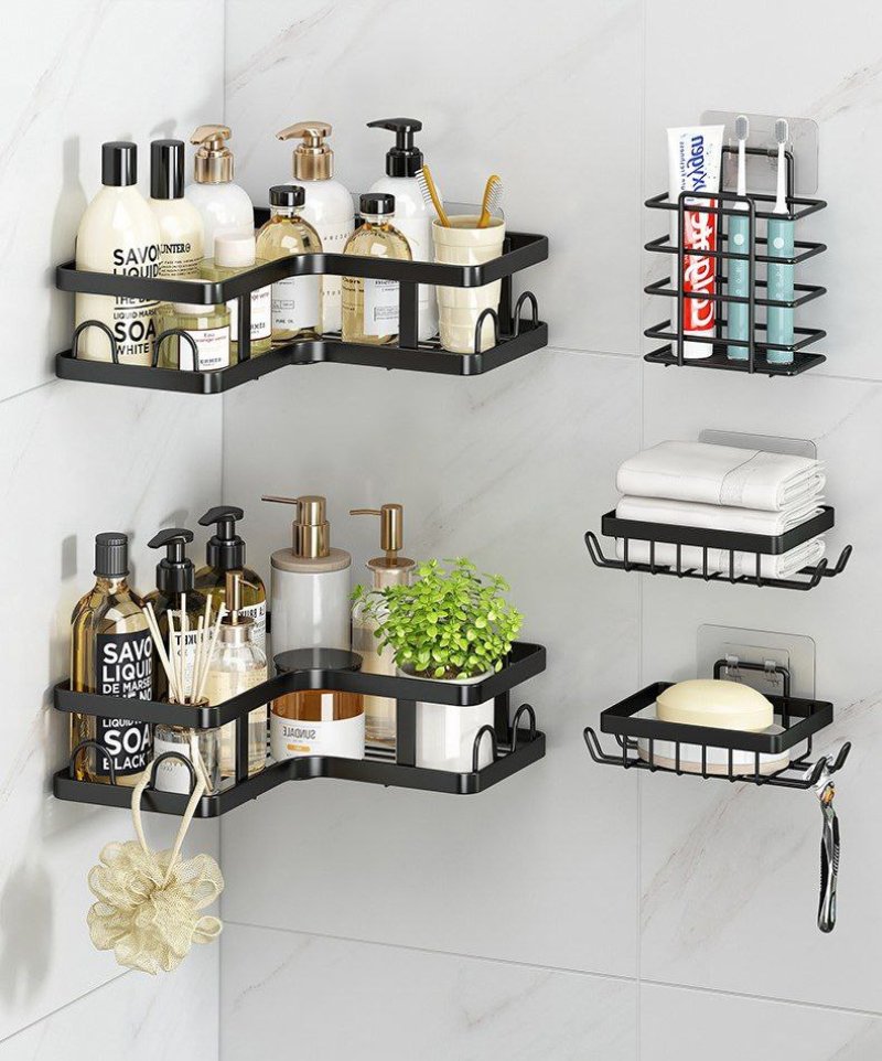 أرفف تخزين للحمام و المطبخ من الفولاذ المقاوم للصدأ (خمس قطع)