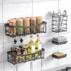 رفوف تخزين للحمام و المطبخ من الفولاذ المقاوم للصدأ من البلانتيكس الأسود (خمس قطع)