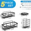 رفوف تخزين للحمام و المطبخ من الفولاذ المقاوم للصدأ من البلانتيكس الأسود (خمس قطع)